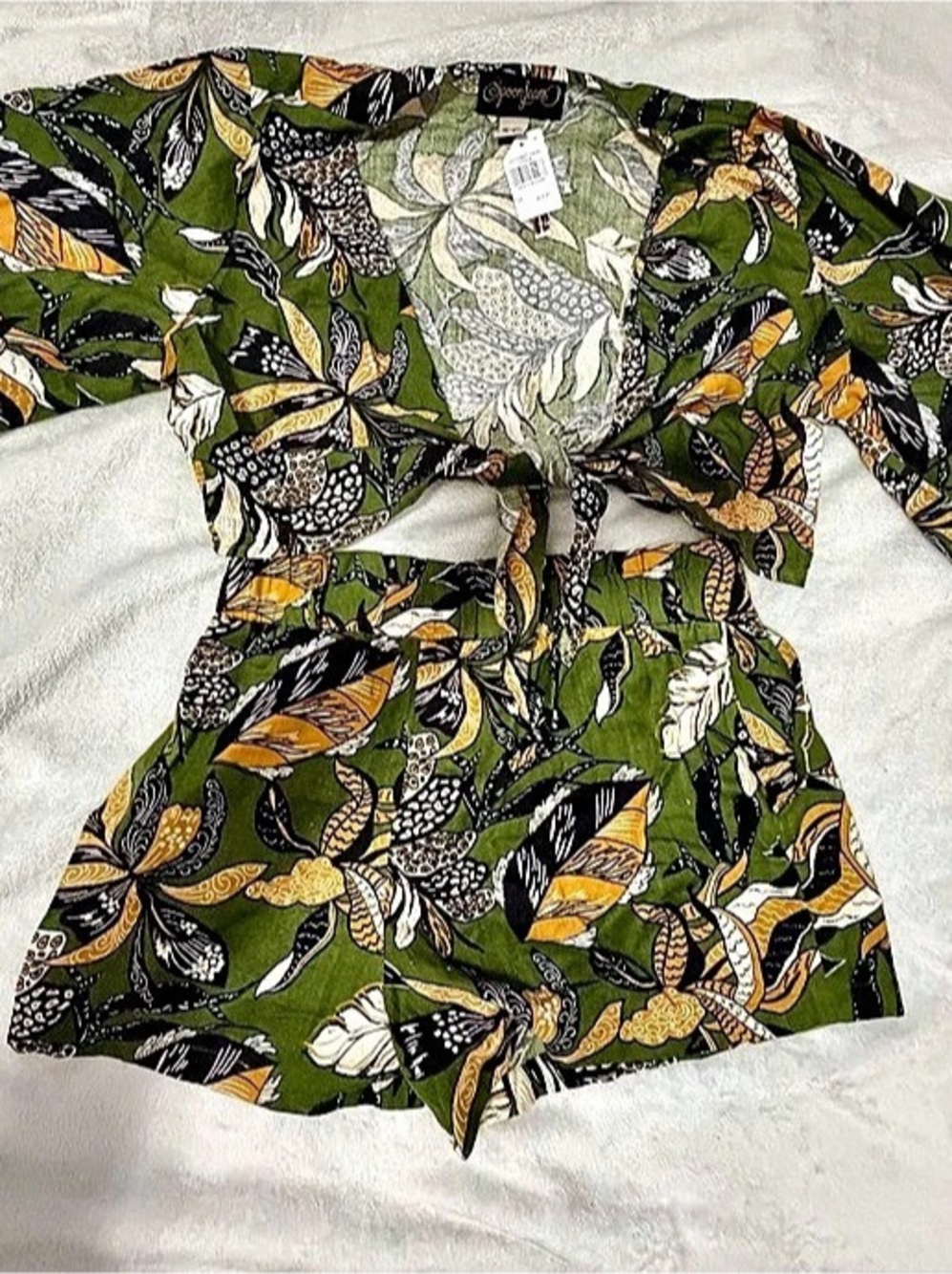 Spoon Jeans Animal Print Blouse in Green & Orange Large NWT